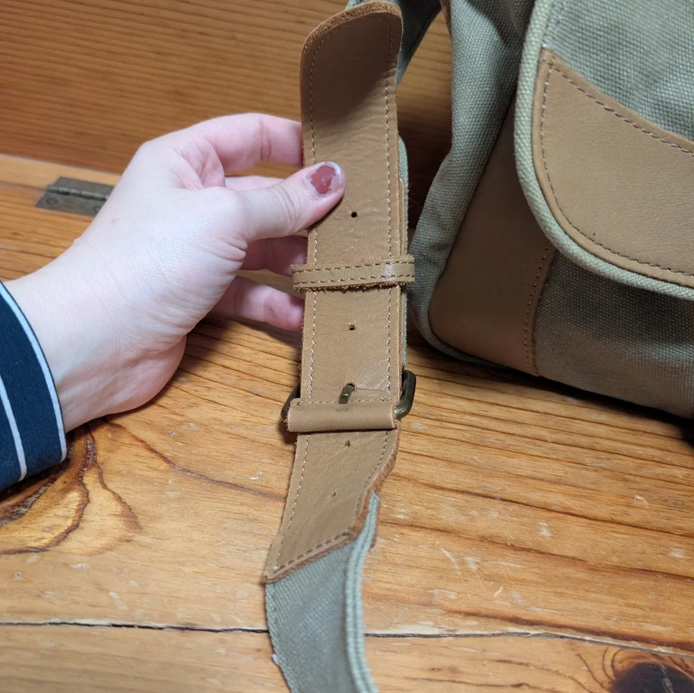 L.L.Bean Canvas Leather Field Messenger Bag Khaki Crossbody